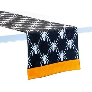 Table Runner 72 inch Spider Pattern Black White Orange Fall Halloween Decor